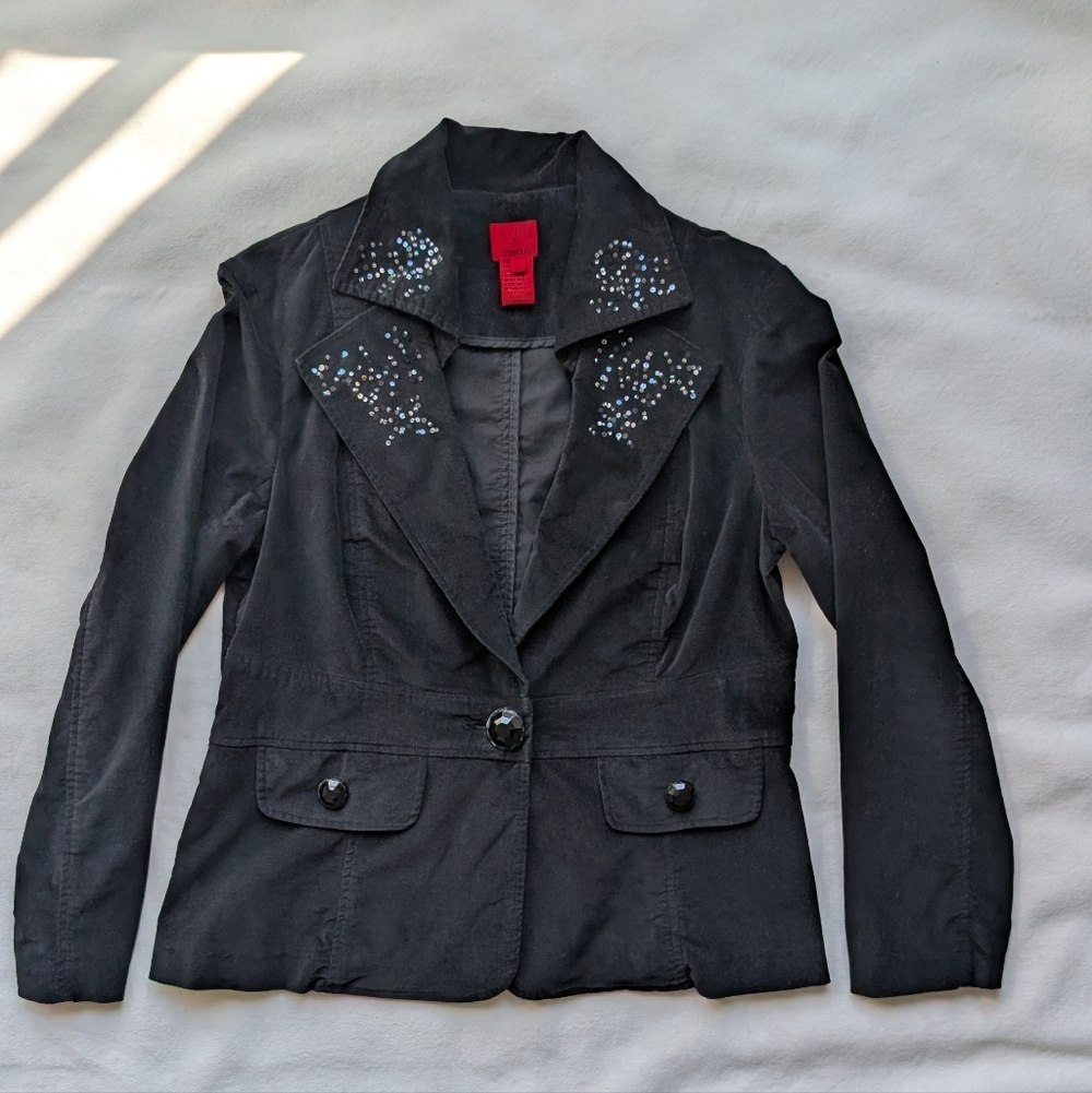 V Cristina Women's Black Velvet Blazer Sequin Lapels Y2K Size L - Picture 8 of 16